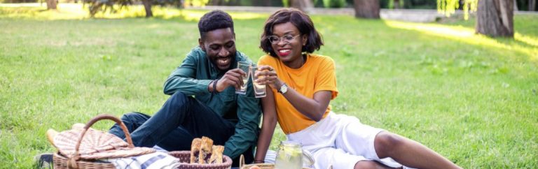 Beautiful couple on first date at a park.