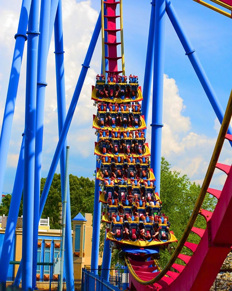 rollercoasting going downhill at Six Flags over Georgia.